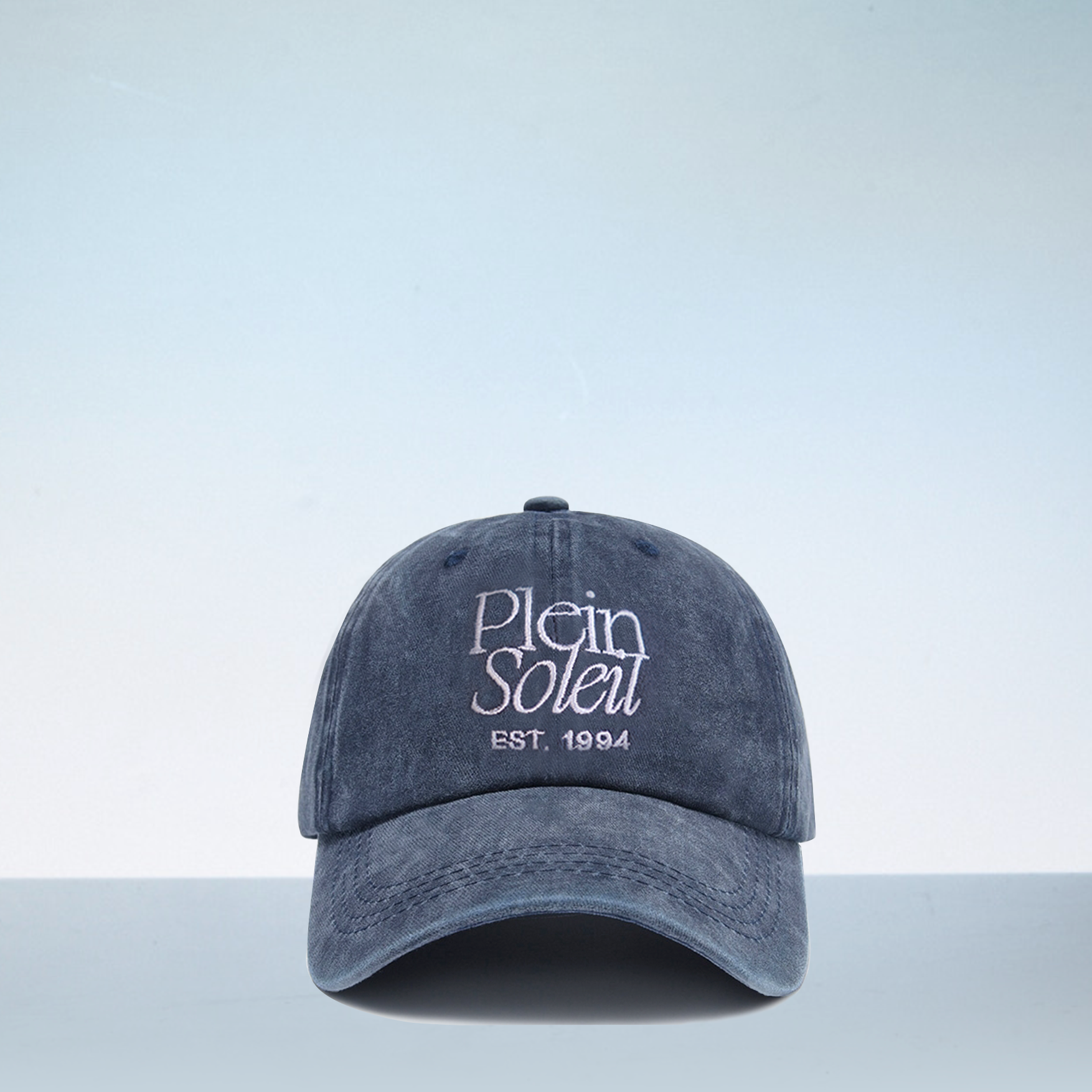 casquette bleue delavee, plein soleil broderie face avant