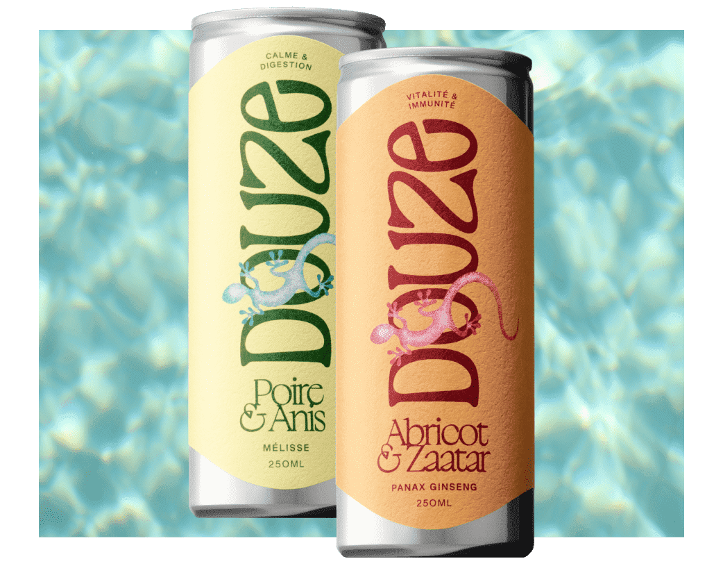Douze Duo cans layered on top of water