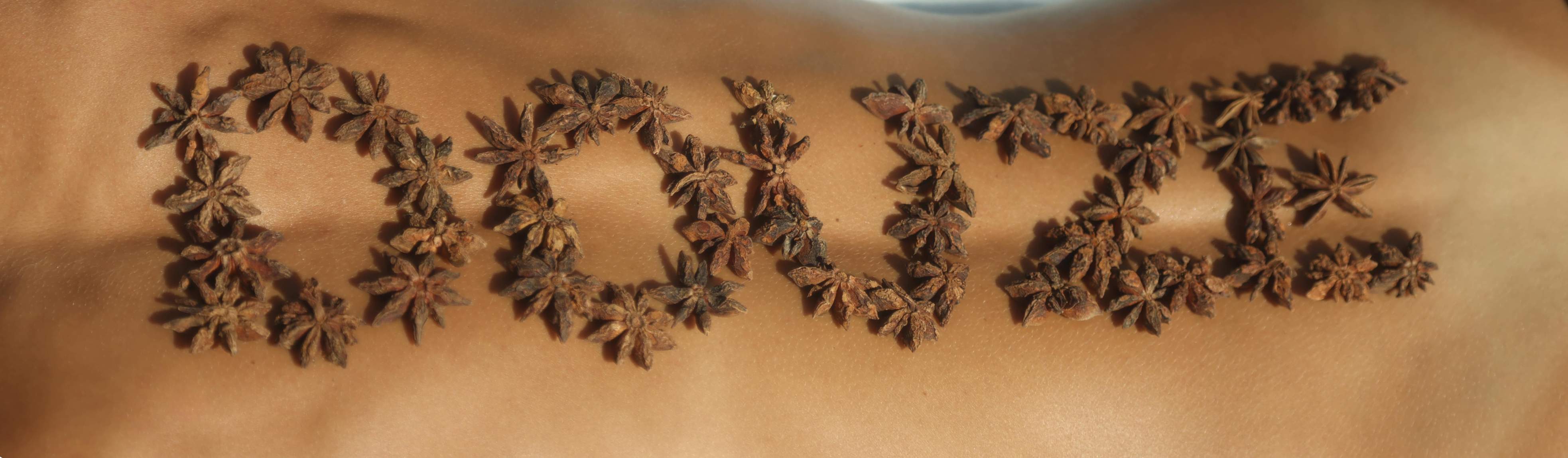 Douze spelled out using star anise on a woman's back